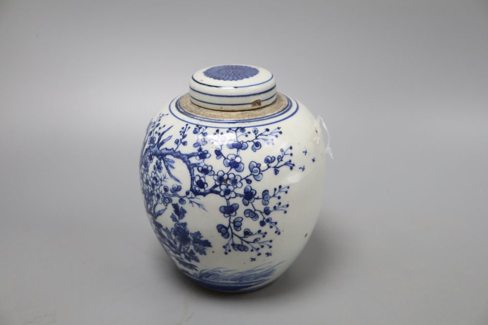 Chinese blue and white ceramics, four pieces including a jar and cover, a vase and two dishes